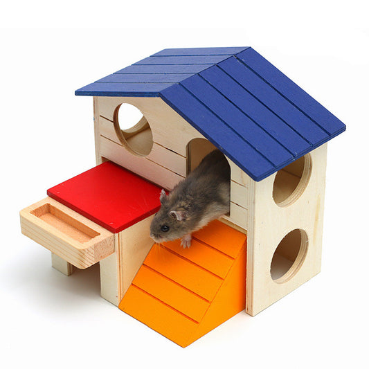Tre Hamster Leker Blå Topp Villa Hamster Chalet Small Pet Leker Molar Dekompresjon